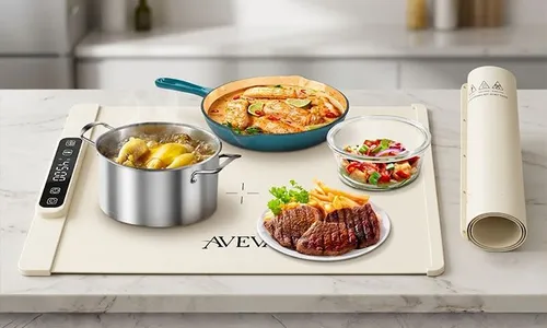 Aveva Folding Electric Food Warmer Mat – 3-Hour Heat Retention | Foldable Silicone | Plug-In!
