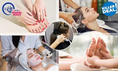 Killer Beauty Deal: Facial + Hair Spa + Blow-Dry Upper Lip & Eyebrow Waxing + Mani-Pedi + Foot Massage!