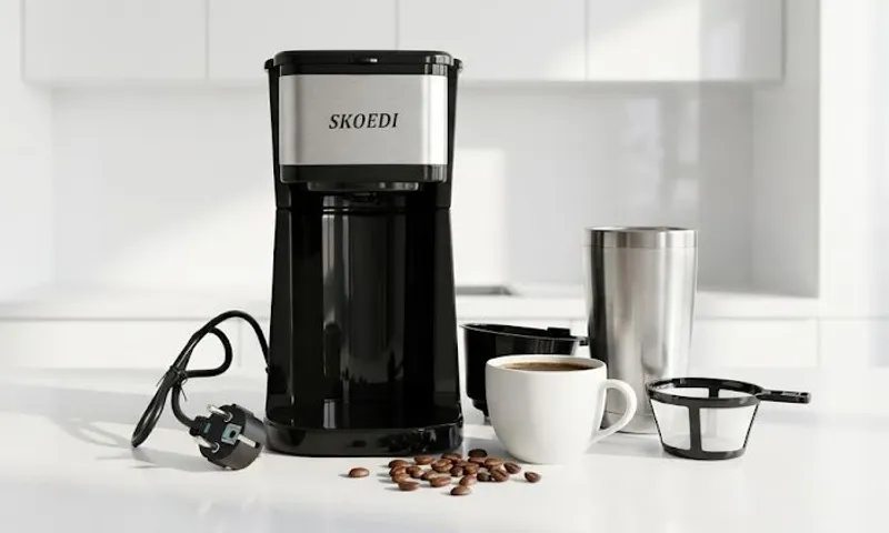 Skoedi Single Cup Coffee Maker - One Touch | Reusable Filter | Compact!