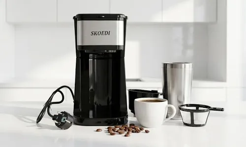 Skoedi Single Cup Coffee Maker - One Touch | Reusable Filter | Compact!
