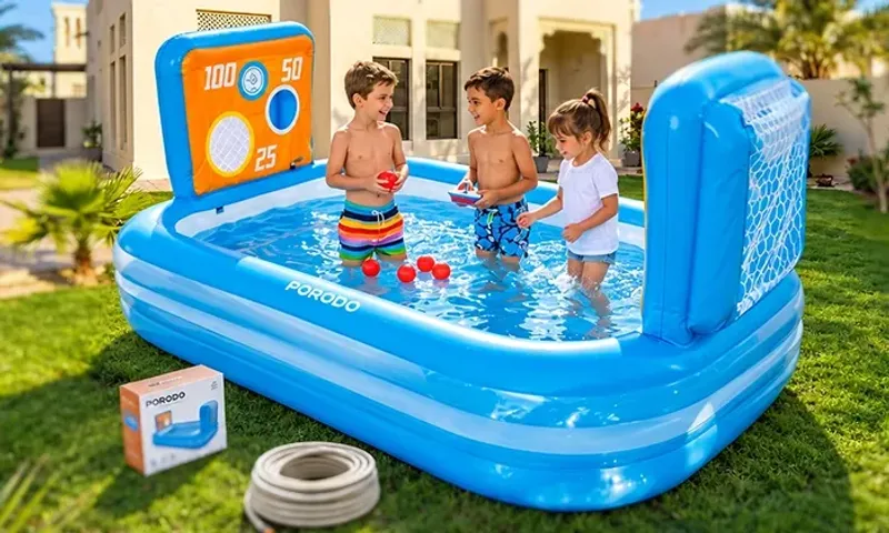 Porodo Lifestyle Goal Splash Football Play Pool - 2 Goal Nets | 5 Play Balls!