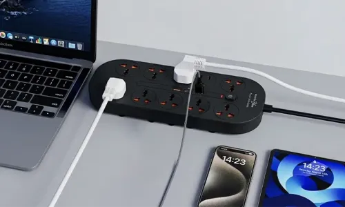 Porodo Blue 8 AC Power Strip - 3000W | 8 Outlets | 1× USB-C & 3× USB-A | Safety Shutters!
