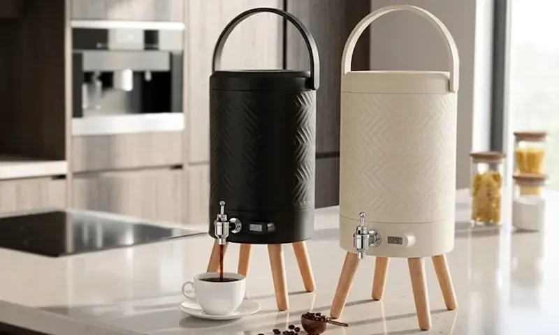 Aveva Insulated Drink Dispenser 5L – Pump Action | 304 Stainless Steel | Beech Wood Handle!