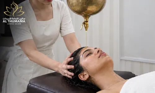 Traditional Shirodhara Therapy for Deep Relaxation & Stress Relief at Al Thumama Salon!