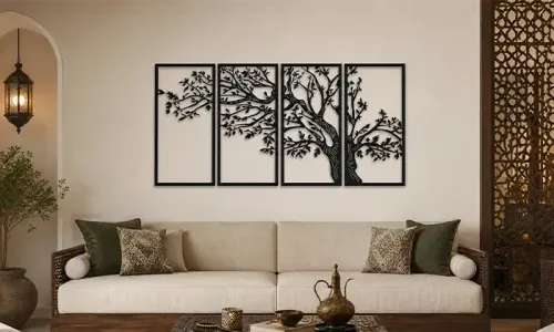 Tree Panel Metal Wall Art 4-Piece Set – Black Silhouette | Metal!