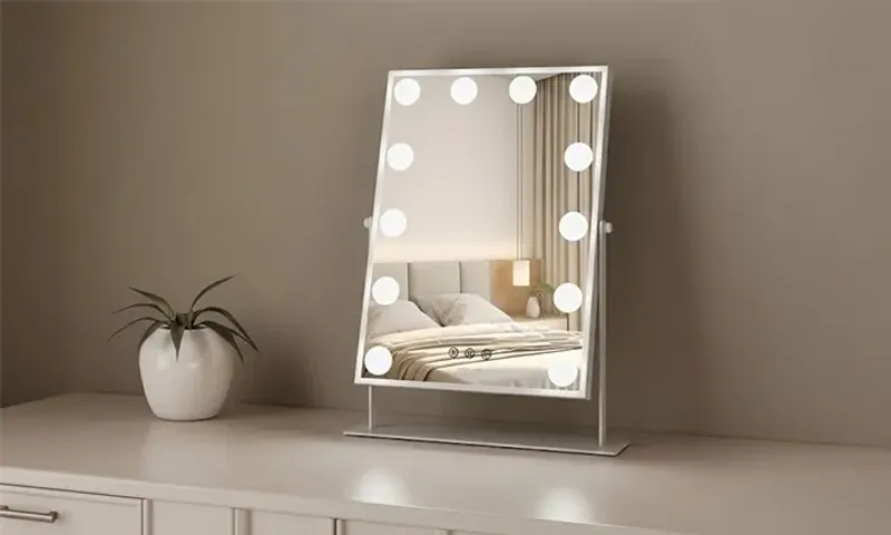 Green Lion Glam Shine Makeup Mirror – 12 LED Lights | 3 Light Modes | 360° Rotation | Touch Control!