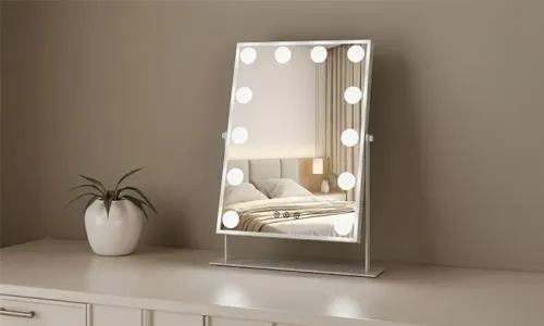 Green Lion Glam Shine Makeup Mirror – 12 LED Lights | 3 Light Modes | 360° Rotation | Touch Control!