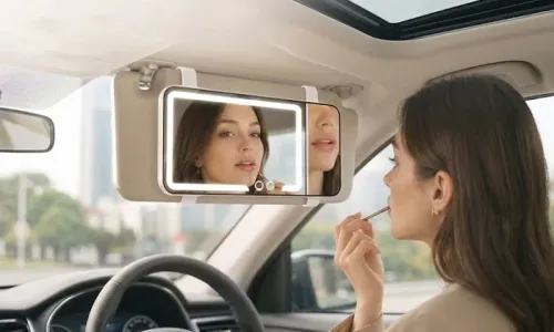 Porodo Lifestyle ShineVibe LED Car Makeup Mirror – 3 Light Modes | 5-Hour Battery | Touch Control | USB-C!