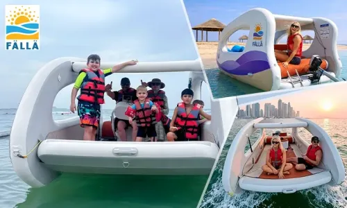Explore Doha by Sea! Self-Drive Electric Boat Experience for Groups at FÄLLÄ, West Bay Beach!