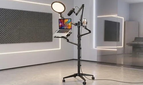 Selfie Live Floor Stand Set 5-in-1 - Adjustable Height | Ring Light Included | Multi-Device Support!