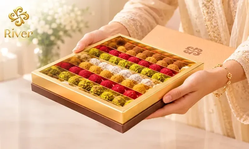 20-Piece Chocolate Truffle Gift Box from River Chocolates – Pistachio, Biscoff, Coconut & Strawberry