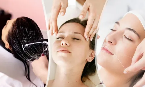 Pamper & Glow Trio: Choice of Hair Treatment, 15min Head Massage & Upper Lip Threading for Ladies!