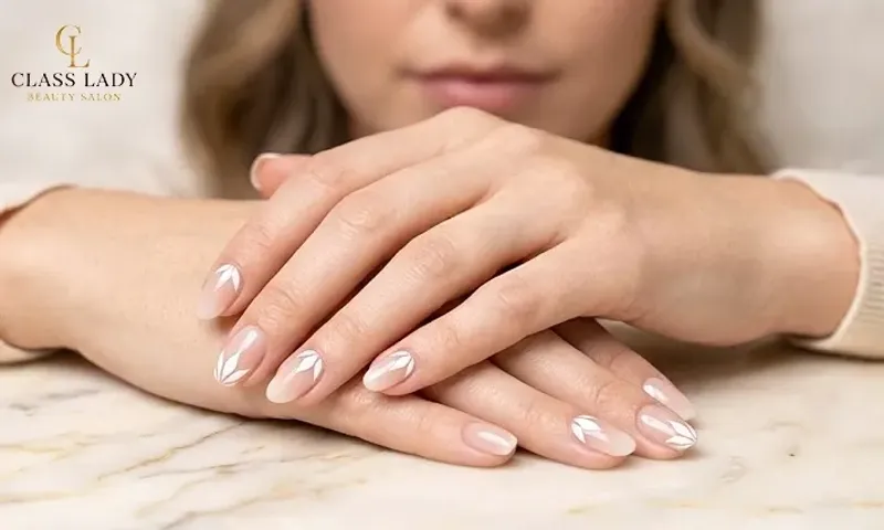 Gel Extensions with Design + Manicure at Class Lady Salon!